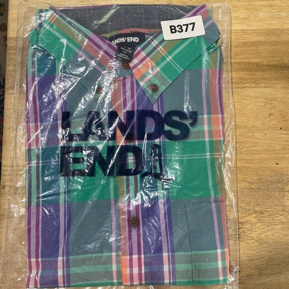 NWOT Lands' End Men's L Tailored Fit Short Sleeve Plaid Button-Down Multi - Picture 9 of 9